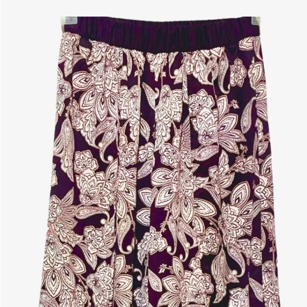 Drapey Dark Floral Silky Palazzo Pants Front Slits Festival Boho - Picture 6 of 12